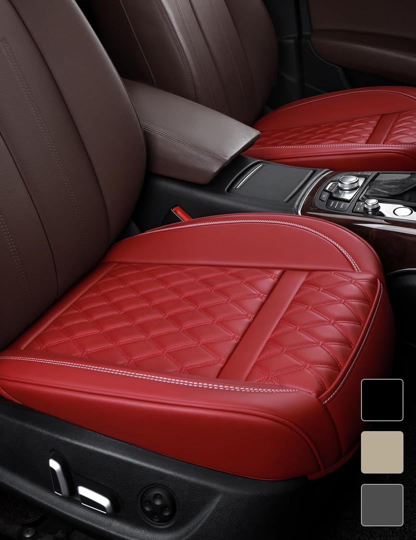 1 Pair Luxury Faux Leather Bottom Car seat Covers for Most Cars, SUVs, and Pickup, Waterproof & Durable Seat Cushions for Front Seats, Wine Red
