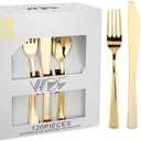 WDF 120 Pieces Gold Plastic Silverware - Disposable Flatware Set - Heavy Duty Plastic Cutlery - Silverware Includes 40 Forks, 40 Spoons, 40 Knives