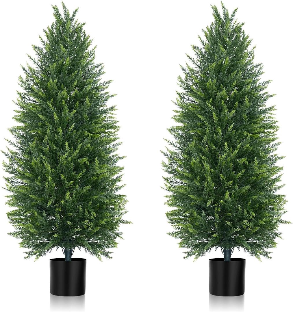 Yangrass 2Pack Artificial Cedar Topiary Trees with Pot,4FT UV-Anti Greenery