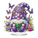 Cute Purple Gnome and Butterfly Diamond Painting Desktop Ornament Kit, 5D DIY Acrylic Crystal Special Shaped Tabletop Diamond Art Home Decor for Adult (ZS01)