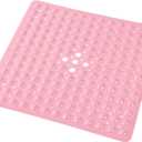 Anti-Slip Bathtub Shower mat, 20.8×20.8（Approximately 53×53cm） inch Soft Oversized Machine Washable Non-Slip Bathtub mat with Drainage Holes, Bathroom Floor Suction Cup.（1-Opaque Pink）