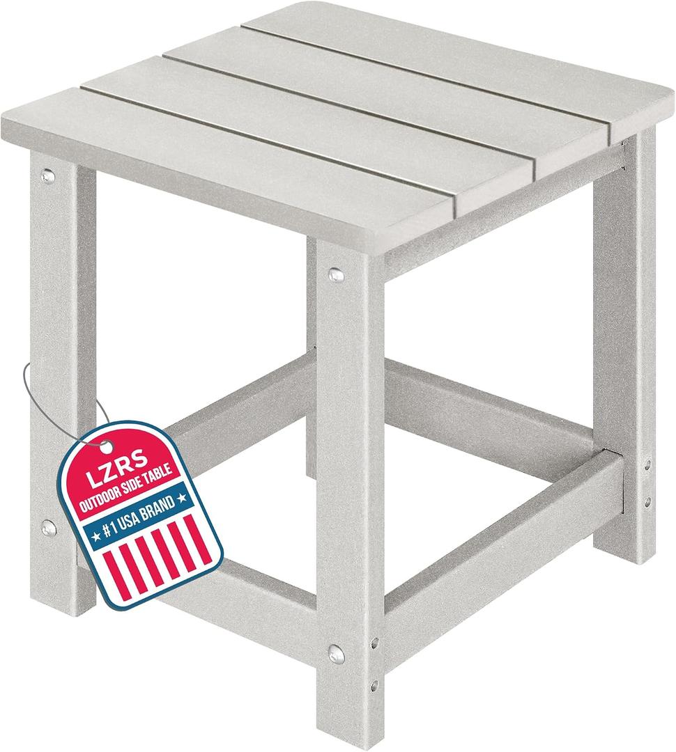 LZRS Square Patio Side Table, Heavy Duty HDPE Outdoor End Table with Wood Texture, Weatherproof Composite Table for Adirondack Chairs, Deck, Pool, Indoor/Outdoor, No Peeling or Cracking(Sand)
