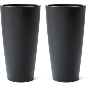 Step2 Tremont Tall Round Tapered Planter, Large Planters for Outdoor Plants, Gardening and Flower Pot for Patio or Porch, Efficient Drainage, Durable Plastic, Onyx Black, 2-Pack