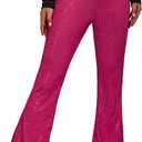 YHYJMY Hot Pink Loose Elastic High Waist Wide Leg Flare Pants Womens Casual Sparkle Sequin Glitter Bling Shiny (A030-Rose/Red-S)