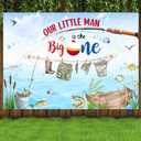 2 x 71x43inch Fishing First Birthday Party Banner Fishing Party The Big One Gone Fishing Background Big 1 Watercolor Ofishally One Birthday Party Backdrop Decorations Supplies