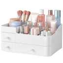 HBlife Makeup Organizer & Skincare Storage - Large Cosmetic Organizer with 3 Drawers, 8 Compartments Vanity Storage Box for Bathroom Counter, White