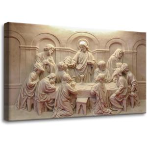 Pacimo Canvas Wall Art Prints Jesus 12 Apostles Wall Decor The Last Supper Sculpture Style Picture Painting Modern Artwork for Living Room Bedroom Office Home Decor Framed Ready to Hang 12"x18"