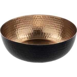 MyGift 8 Inch Art Deco Hammered Black Metal Decorative Bowl with Copper Tone Interior, Home Decor Coffee Table Candy Dish, Key Wallet Catchall - Handcrafted in India