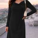 Womens 2026 Velvet Cowl Neck Long Sleeve Mini Dress - Elegant Christmas Party Cocktail Dress for Fall Winter (Black, L)