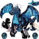 Deekin 7 Pcs Dragon Toy Set 16 Inch Large Dragon Stuffed Animal with 4 Baby Plush and 2 Eggs in Mommy's Belly Dinosaur Plushies Gifts for Boys Girls Birthday Christmas(Cool Style)