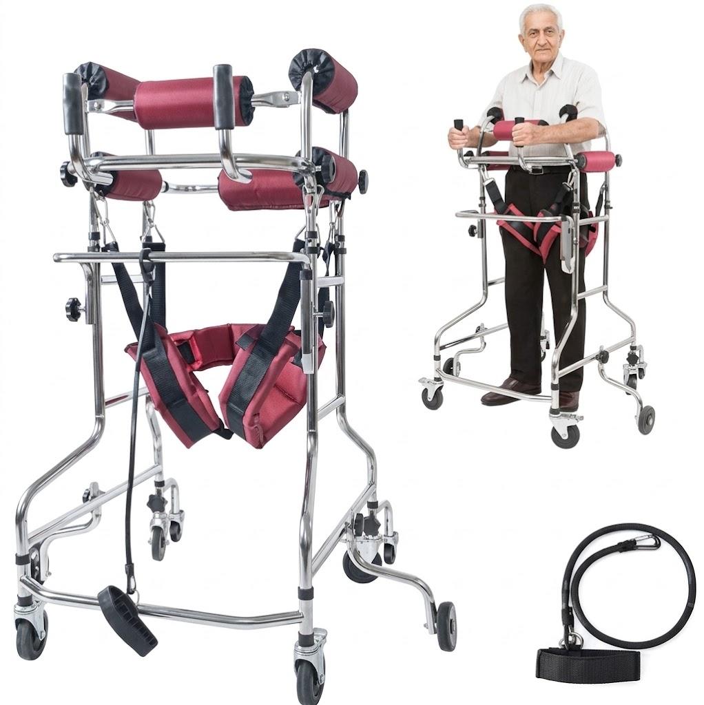 Standing Walking Aid for Seniors, Adult Walker Hemiplegia Rehabilitation Standing Frame, Lower Limb Training, Adjustable Height, Patient Upright Walker for The Disabled, 8 wheels