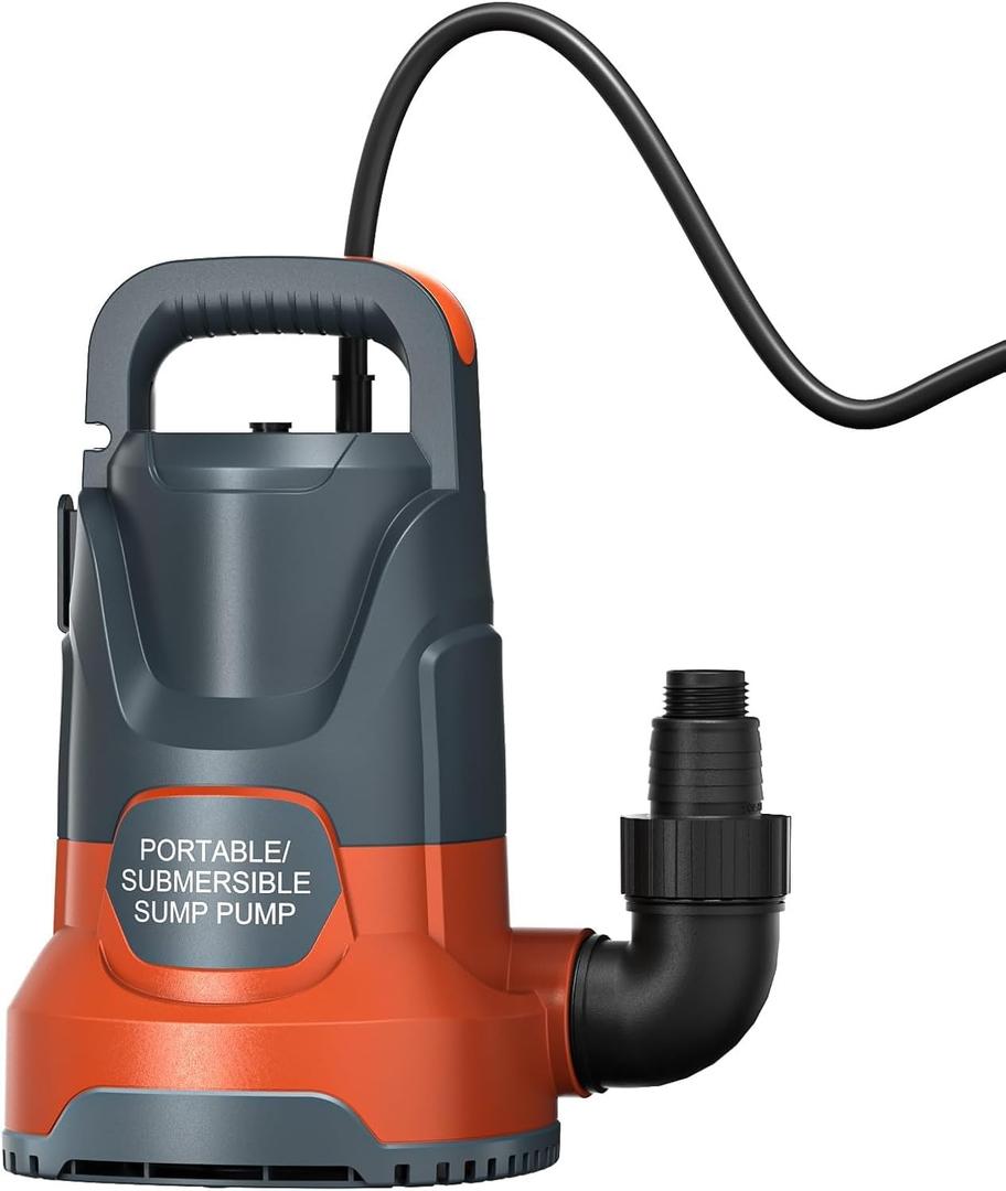Sump Pump Submersible Water Pump 1HP 4500 GPH Portable Transfer Water Pump Utility Pump for Pool Draining Basement