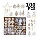 100 Pcs Christmas Ornaments Set, Shatterproof Christmas Tree Ornaments with Hanging Balls & Star, for Wedding, Anniversary, Xmas Eve, Champagne