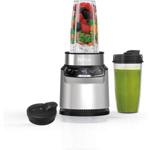 Ninja | Blender | Nutri Pro | Single Serve | For Smoothies, Salsa, Shakes and Frozen Drinks | Includes 2 Smoothie Cups & Lids | Crushes Ice, Fruit & Veggies |Silver | Auto Blend |BN401 