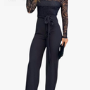 CHICME Womens Dressy Jumpsuits Casual One Piece Outfits Off Shoulder Lace Trim Overalls Straight Leg Pants Size M