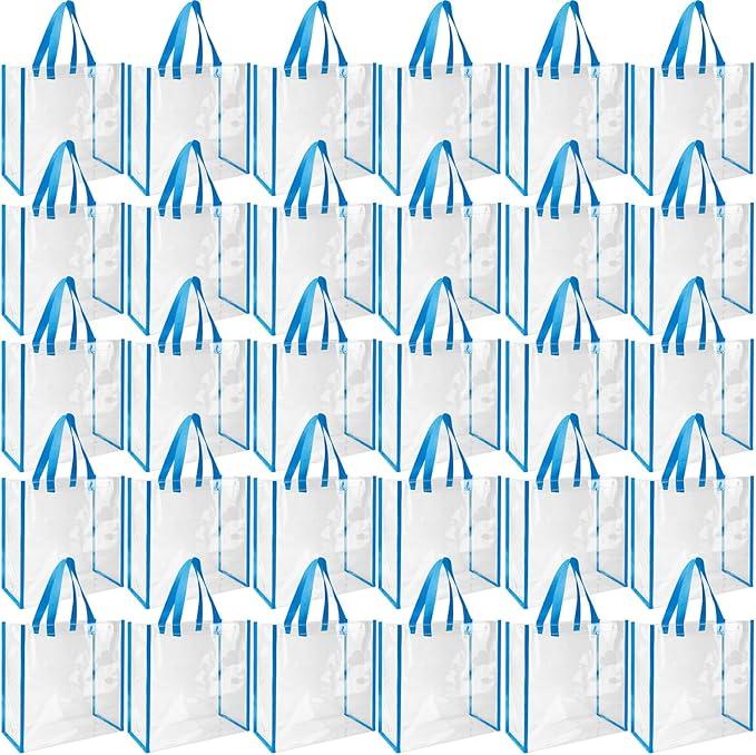 Eccliy 30 Pack 12x12x6 Inch Clear Tote Bag Stadium Approved Bulk Plastic Beach Tote Gift Bag with Handle for Gym Sports
