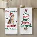 Merry Christmas Australian Shepherd Kitchen Towels, Australian Shepherd Gifts Dish Tea Towels, Aussie Dog Lover Gifts Decorative Hand Towel for Kitchen Bathroom, 16x24 Inch Set of 2