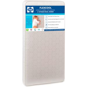 Sealy Baby Flex Cool 2 Stage Breathable Crib Mattress with Toddler Bed Fit, Waterproof & Airy Cotton Cover, 204 Premium Coils, GREENGUARD Gold Certified, Safety & Quality Tested, Made in USA, 52x28"