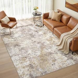 6X9 Abstract Washable Area Rugs for Living Room-Golden Brown