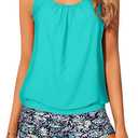 Yonique Blouson Tankini Swimsuits for Women Two Piece Bathing Suits Tops with Boyshorts Modest Loose Fit Swimwear Aqua Green, Size: L
