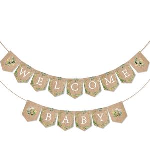 Tatuo Welcome Baby Banner Greenery Banner Bunting Garland Burlap Greenery Decorations Sign for Gender Neutral Baby Shower Rustic Boho Decor Party Favors
