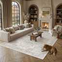 PureCozy 9x12 Area Rug Washable Neutral Beige Vintage Living Room Bedroom Carpet Non Slip Low Pile Soft Floral Indoor Large Throw Rug for Dining Room Office