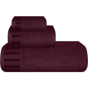 Ultra Soft 3 Pack Cotton Towel Set, Contains a Bath Towels 28x55 inch, a Hand Towels 16x24 inch & a Wash Coths 12x12 inch, Ideal Everyday use, Compact & Lightweight - Burgundy