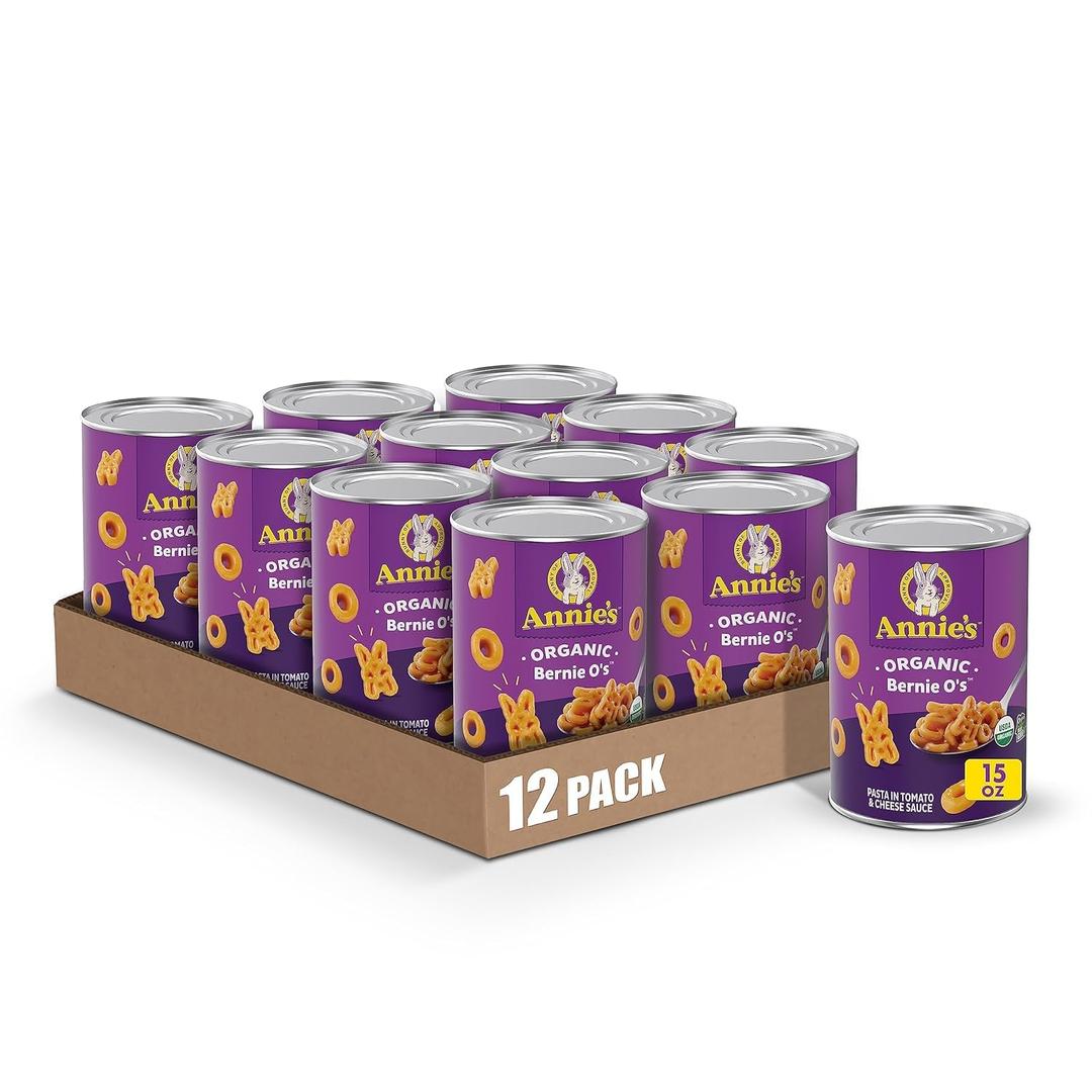 Annie's Organic Bernie O's, Canned Pasta in Tomato and Cheese Sauce, 15 oz (Pack of 12) (EXP 04/19/27)