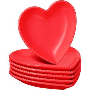 Meanplan 6 Pcs Heart Shaped Plates Ceramic 6.9 Inches Salad Ceramic Graduation Plates Dinner Heart Shaped Serving Dish Dessert Elegant for Kitchen Steak Snacks(Red)