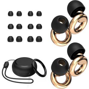 JUSTRVN Ear Plugs for Sleeping,2 Pairs of Stylish Reusable Noise Reduction Earplugs with 8 Pairs Tips & case,Hearing Protection Earplugs for Concert,Travel,Work,Live Events - 25dB-30dB (1 pair (Pack of 1), Gold)