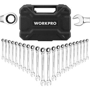 WORKPRO 22-Piece Ratcheting Combination Wrench Set, 72 Teeth, Combo Ratchet Wrenches Set with Organizer Box, Metric 6-18mm & SAE 1/4-3/4"
