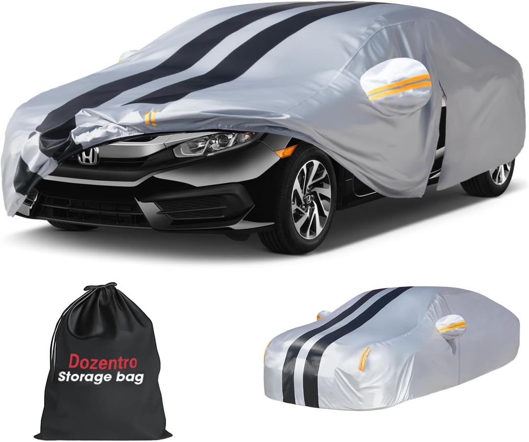 10 Layers Sedan Car Cover Custom Fit for Honda Civic(1973-2025), 100% Waterproof All Weather for Automobiles, Gift with Towel, Heavy Duty Car Covers for Rain Sun UV Protection with Door Zipper.