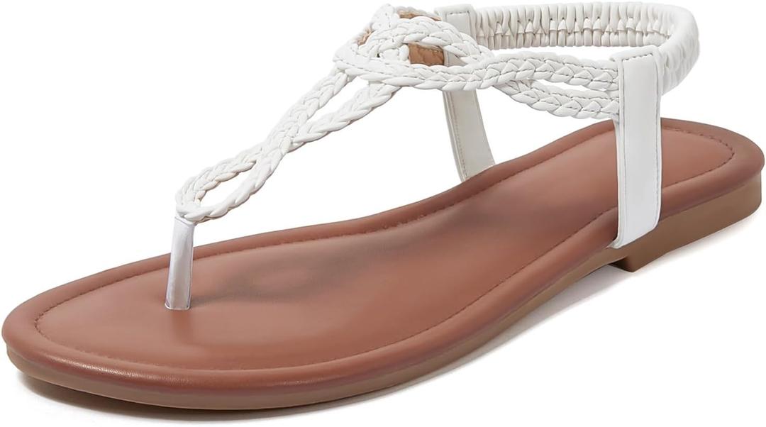 iCKER Women Flat Sandals Braided Thong Summer Elastic Strap Woven Beach Dressy Flip Flops Sandals (7.5)
