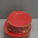 102PCS Red and Gold Plastic Plates - Red Plates Disposable - Vintage Plastic Plate with Gold Rim Include 51PCS Dessert & 51PCS Dinner Plate Perfect for Weddings & Party & Valentine's Day (7.5inch/10.25inch)