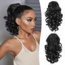 12 Inch Black Ponytail Extension - Soft Wavy Pony Tails Hair Extensions, Claw Clip Ponytail Extension, Natural Short Hair Extensions Ponytail, Synthetic Hair Pieces for Women (Color: Black)