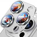 Uyiton Compatible with iPhone 16 Pro/iPhone 16 Pro Max Camera Lens Protector - [Not Easy to Break][Strong Adsorption][Case-Friendly] Metal Tempered Glass Rear Camera Screen Cover - White Titanium