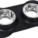 Dog Bowls Set Stainless Steel Double Dog Bowl with No-Spill No-Skid Silicone Mat, Pet Food and Water Bowls Feeder Bowls Puppy Bowl Dog Dishes for Small Medium Dogs Cats