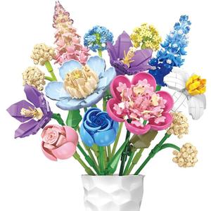 Flower Bouquet Building Block Sets, Artificial Flowers Adult Collection, Unique Home Dcor, Idea Present for Adults and Kids, Valentine's Day Gifts for Girls, Standard Particles 865 PCS (JJ9092)