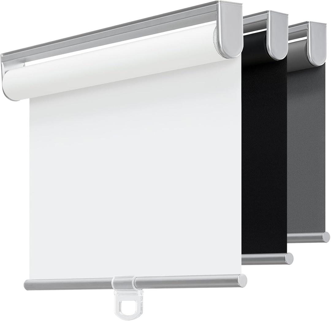 Cordless Roller Shades for Windows,Light Filtering Pull Down Shades,Room Darkening Door Blinds Thermal Insulated Fabric for Home Office and Bedroom(19" W x 72" H,White)