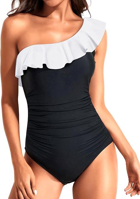 Women One Piece Swimsuits Tummy Control One Shoulder Bathing Suits Ruffle Swimwear Size L Women One Piece Swimsuits Tummy Control One Shoulder Bathing Suits Ruffle Swimwear Size L