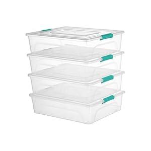 Clear Stackable Storage Bins with lid Storage Boxes Durable Plastic Organizer Containers for Home Office, Kitchen, Craft Supplies (10 Quart, 4 Pack Green)