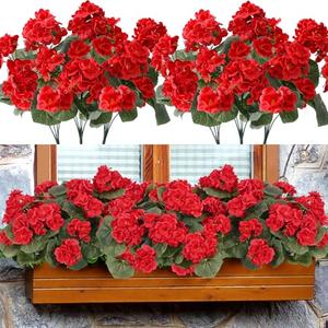 Waipfaru 4Pcs Artificial Flowers for Outdoors，Artificial Geraniums for Outdoors UV Resistant Fake Outdoor Plants，Artificial Silk Flowers for Indoor Garden Porch Window Farmhouse Decor
