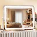 MINISO Vanity Mirror with Lights, 17.7" x 13.8" LED Makeup Mirror, Light & Brightness Adjustment, Smart Sensor, Aluminum Alloy Metal White Frame, with 5X Magnifying Glass (Round-angle)