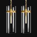 Modern Brass Large Glass Kitchen Island Pendant Light,6'' Brass Clear Adjustable Island Pendant Lights,1 Light Indoor Pendant Light, for Kitchen Dining Bathroom (2-PC-Brass)