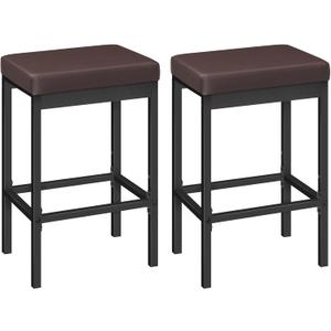 HOOBRO Bar Stools, Set of 2 Barstools, 24.8-Inch Height Stools, Breakfast Barstools, Kitchen Bar Chairs, 2" Thick Upholstery, for Kitchen, Dining Room, Cafe, Bar Counter, Brown and Black BC21BY01, 16.5"L x 11.8"W x 24.8"H