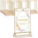 EHWINE 24 Pack Acrylic Sign Holder 5 x 7, Double Sided Gold Picture Frame Stand up Table Top Sign Holders, Clear Display Stand Menu Flyer Holder for Wedding Party