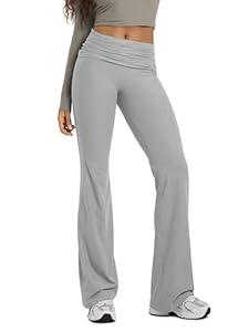 ODODOS Women's Foldover Pants 30"- Ultra Soft odSTRATUM Tech Performance Mid Rise Lounge Casual Yoga Pants, Pale Grey Heather,  XL