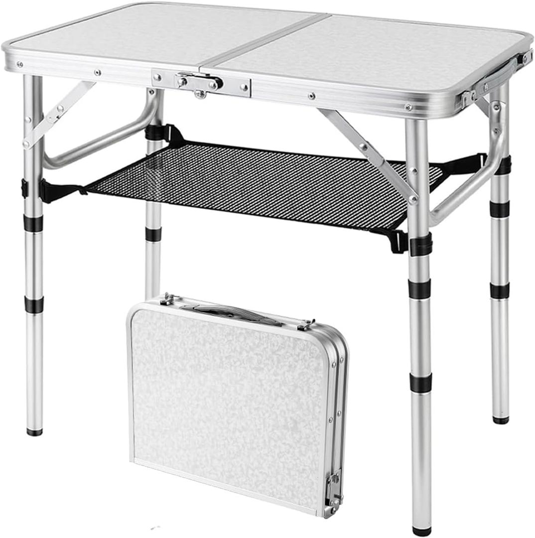 Folding Picnic Table, Small Camping Table with Adjustable Heights, Portable Lightweight Aluminum Side Table for Office, Beach, Garden, Travel (23.6" x 15.8" x 24")