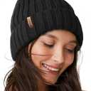 FURTALK Winter Hats for Women Fleece Lined Beanie Knit Chunky Womens Snow Cap (Black, S)