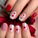 Valentine's Day Press on Nail Medium Length Square Fake Nails Red Pink Stick on Nail with Heart Floral designs Acrylic Press ones Full Cover Romantic Reusable Glue on Nails for Women Valentine 24pcs